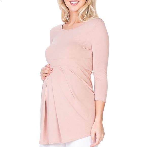 Women's 3/4 SLV Front Pleated Maternity Top - Picture 4 of 6